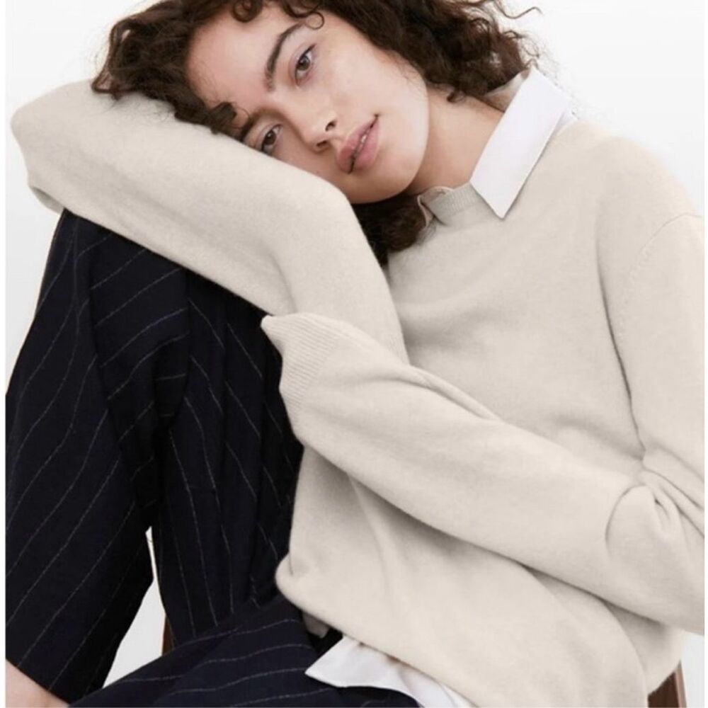 ✨State Cashmere the Ribbed Crewneck Sz Large Sweater in Undyed White✨
